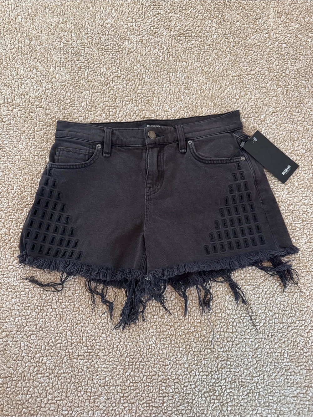 Hudson Jeans Women's Black Distressed Fringe Denim Shorts